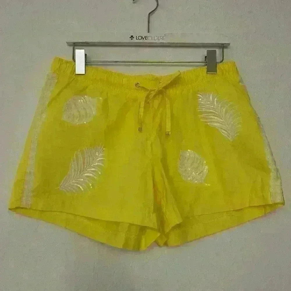 Lilly Pulitzer Katia Embroidered Watch Hill Yellow Sequin Shorts Size Medium